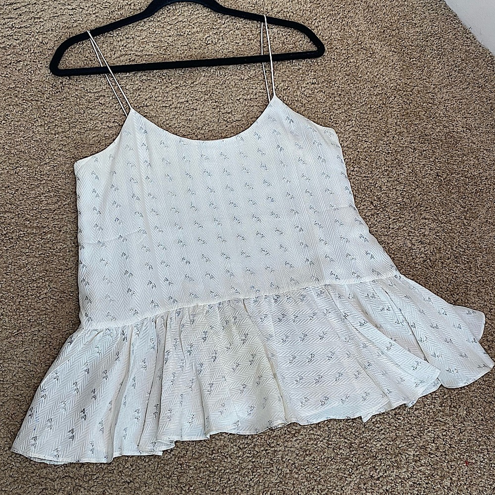 CLUB MONACO FOIL PRINT RUFFLE BOTTOM SILK TANK SM